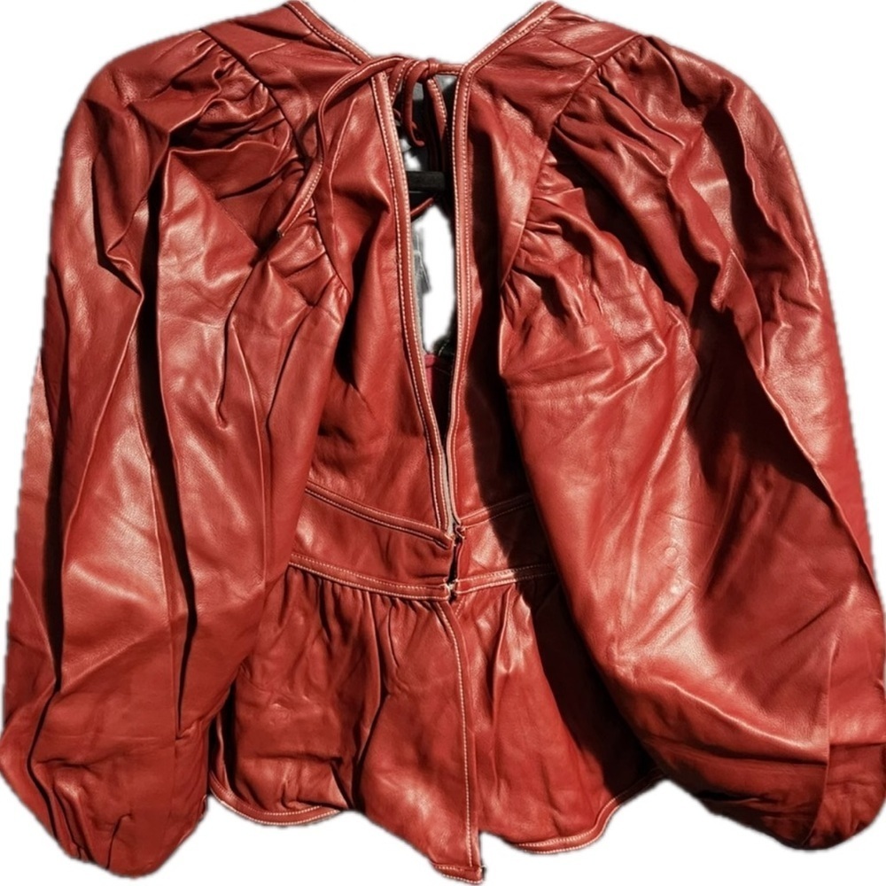 Olivaceous Deep Red Faux Leather Jacket - Picture 3 of 3